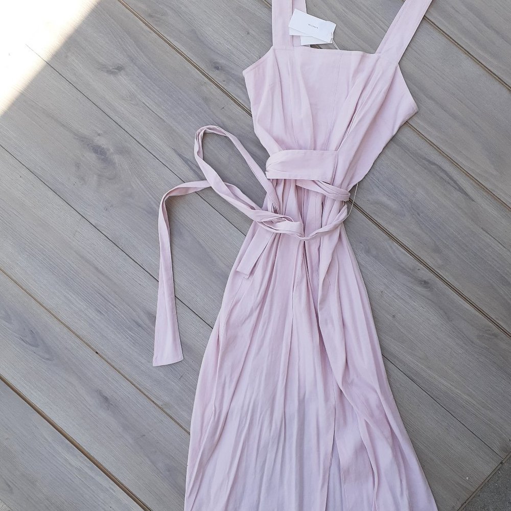 Vince Dress Wide Strap Linen Blend Tie Waist Midi in Rosa Seco 10 L NWT - Picture 4 of 6